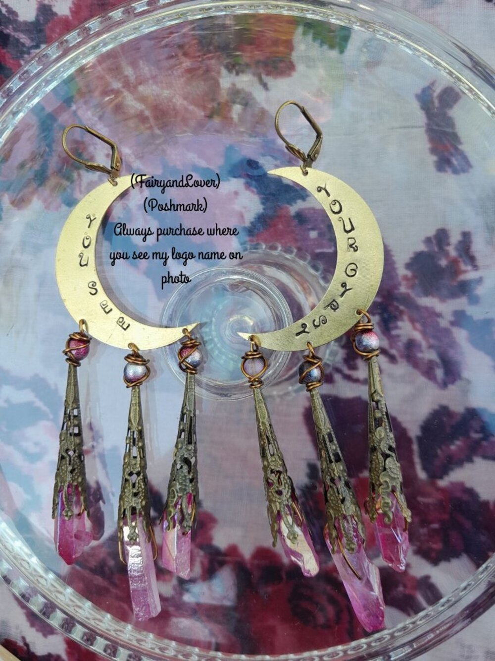 Moon Stevie Nicks "you see your gypsy "inspire stamp quote chandelier earrings